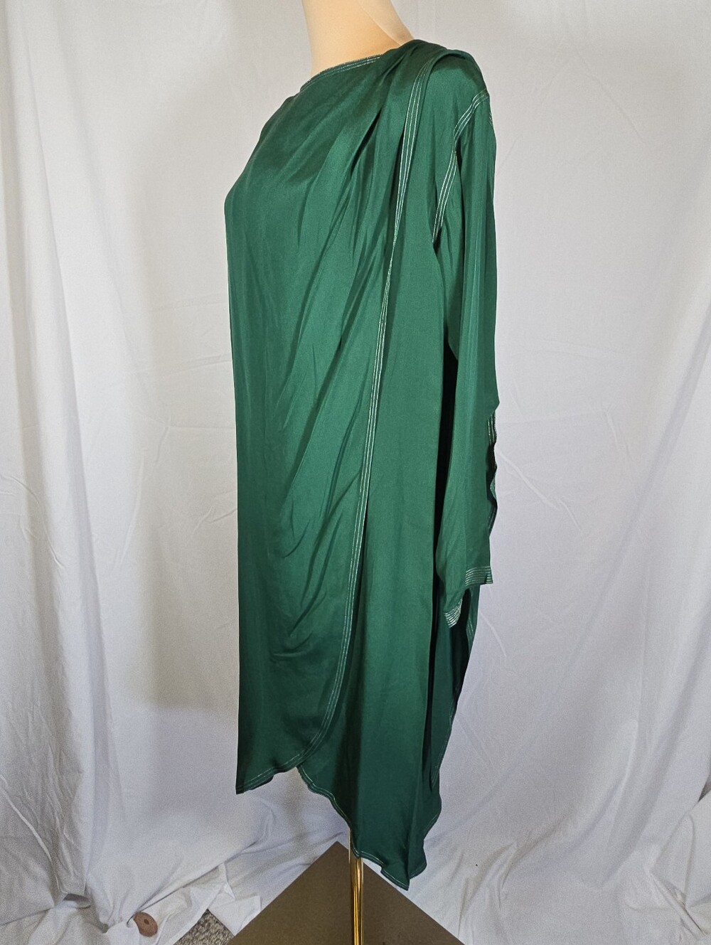 Silk Emerald Green Long-Sleeve Draped Women's Dress